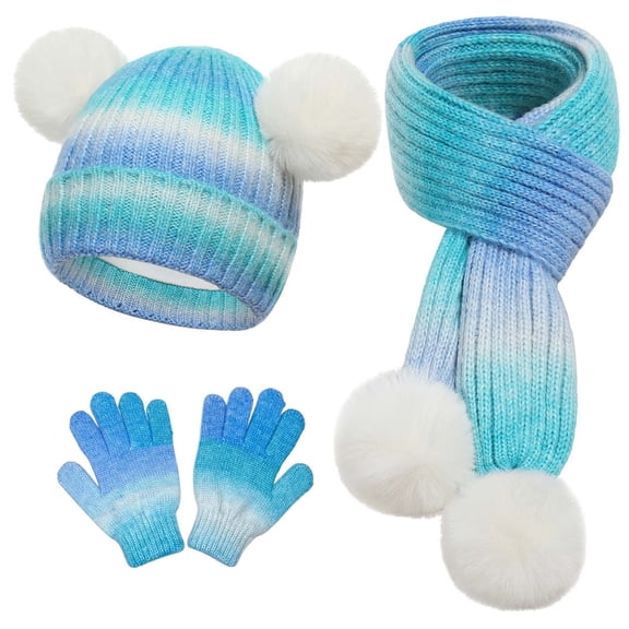 Kid Winter Hat Gloves Scarf Set, Warm Lined Hat Gloves Knit Scarf Set for Ages 3-10 Years Girls Boys