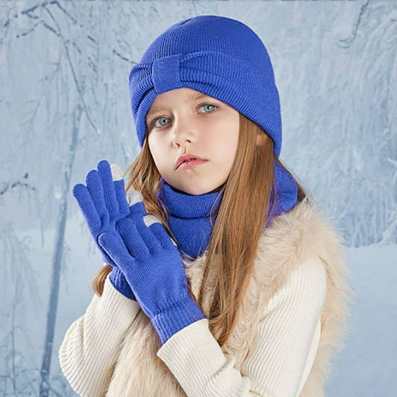 Kid Winter Hat Scarf Glove Set, Knitted Beanie Hat Lined Neck Warmer Mittens Set for Girls Boys