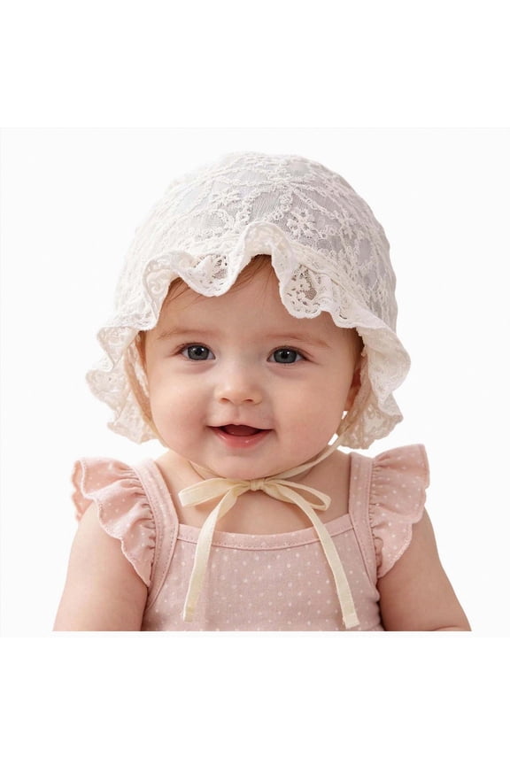 Kid Winter Knitted Hat Baby Girl Soft Bonnet Cap Lace Cotton Infant Eyelet Sun Hat Winter Hat,0-6 Months,A61-Beige