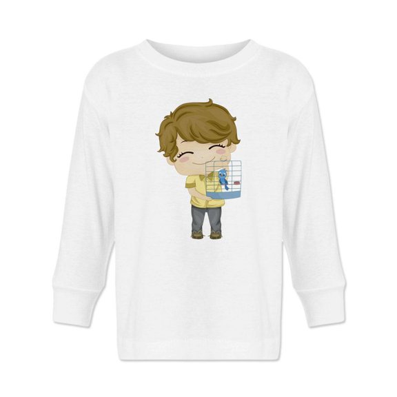 Kid With A Bird Long Sleeve Toddler - Toddler Long Sleeve Tee, White