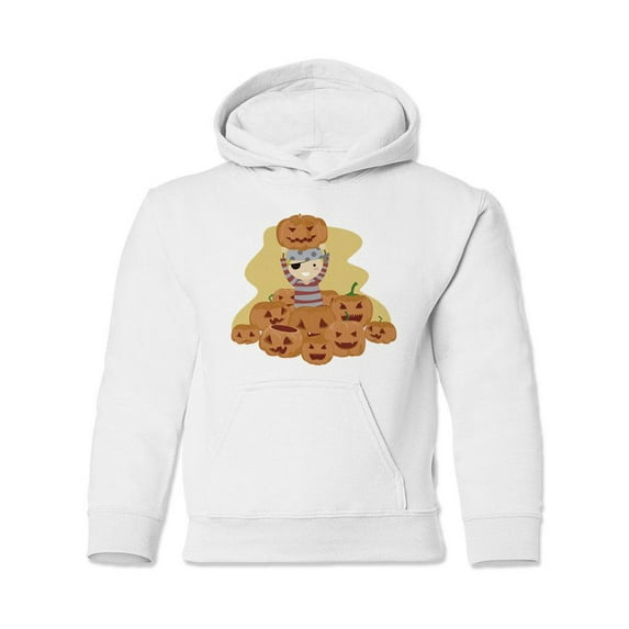 Kid With Jack O Lanterns Hoodie Juniors -Image by Shutterstock, Medium