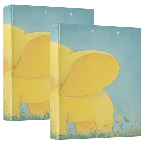 Kid and Elephant 12.4x10.6in PVC Round Ring Binder, D-Ring 3-Hole, Metal Clip, 200 Sheets