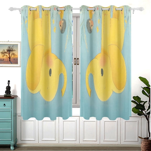 Kid and Elephant 63x55in Window Curtain Panels 63x55in 2-Piece Heavy Duty 80% Light Blocking