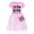 thumbnail image 1 of Kid girls Kuromi short sleeve dresses summer crewneck princess dress lightweight tulle dress with bag, 1 of 3