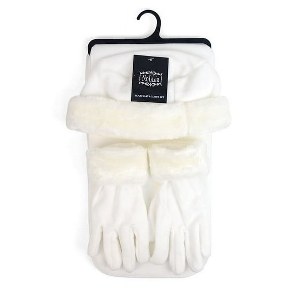Kid's (6-12 Years Old) Fleece Winter Set-Polyester Fleece Hat, Gloves, and Scarf Set for Cold Weather (Ivory)