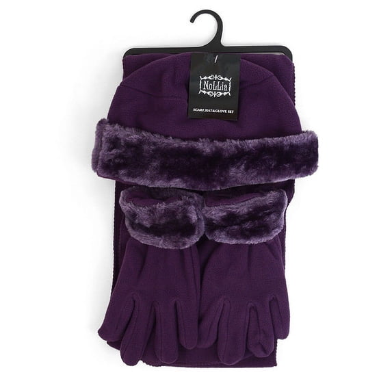 Kid's (6-12 Years Old) Fleece Winter Set-Polyester Fleece Hat, Gloves, and Scarf Set for Cold Weather (Purple)