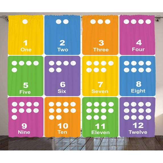 Ambesonne Cartoon Activity Curtains 2 Panel Set, Colorful Numbers, 108" x 96", Multicolor