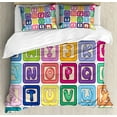 thumbnail image 1 of Kid's Activity Duvet Cover Set Queen Size, Colorful English Alphabet Blocks Childrens Cartoon Balloon Letter Design, Decorative 3 Piece Bedding Set with 2 Pillow Shams, Multicolor, by Ambesonne, 1 of 3