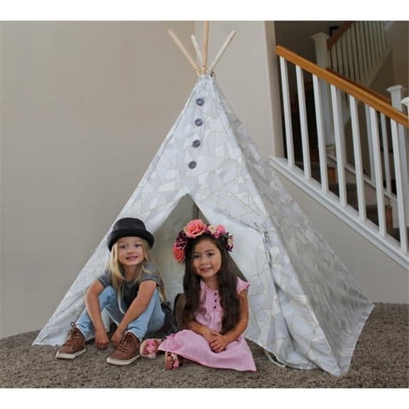 Kid's Adventure Geometric Boho Chic Kids TeePee Polyester Play Tent, White and Gray
