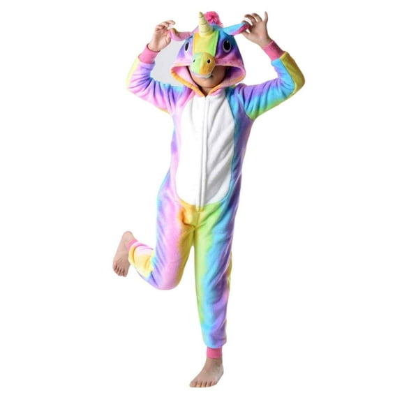 Kid's Animal Onesie Pajama, Rainbow Stripe Unicorn, S