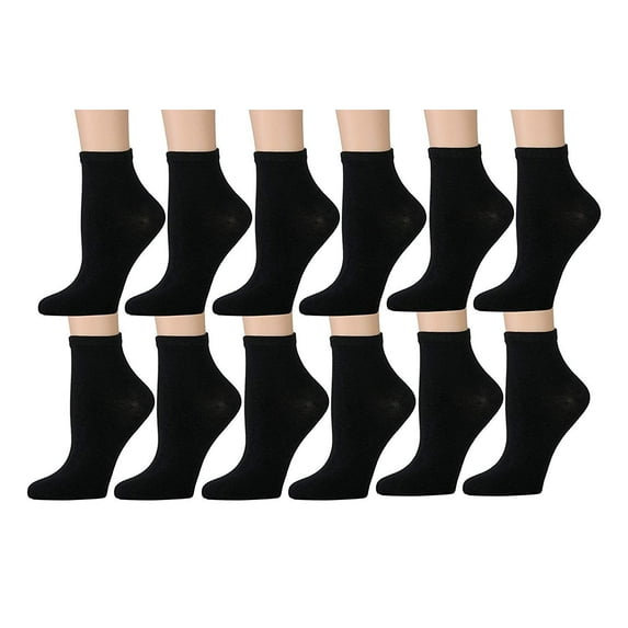 Kid's Ankle Socks Athletic Sports Running Socks 4-6 Black 12 Pairs