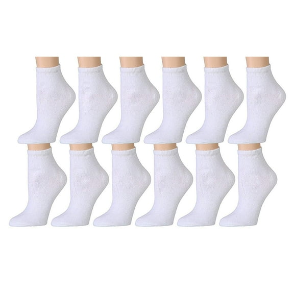 Kid's Ankle Socks Athletic Sports Running Socks (4-6 White 12 Pairs)