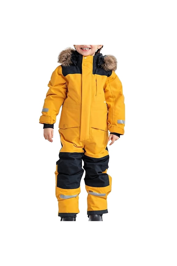 Kid's Baby Boy and Girl's One Piece Snowsuit Hooded Artificial Fur Ski Jumpsuit Waterproof Ski Suits Jackets Winter Warm Snowboard Coats for 1-2Year