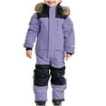 thumbnail image 1 of Kid's Baby Boy and Girl's One Piece Snowsuit Hooded Artificial Fur Ski Jumpsuit Waterproof Ski Suits Jackets Winter Warm Snowboard Coats for 2-3Year, 1 of 7