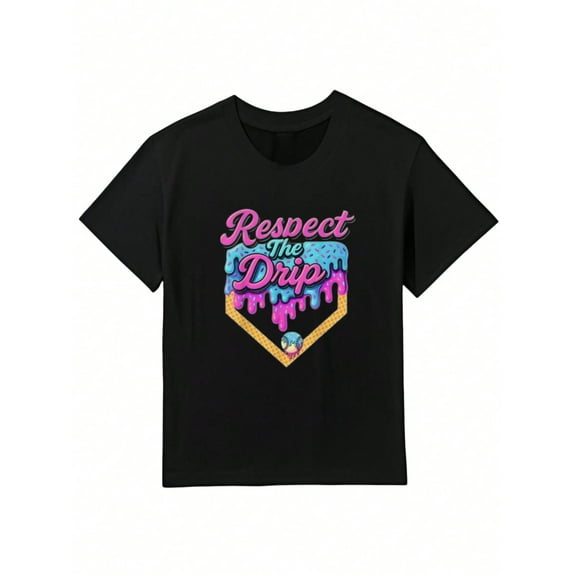 Kid's Baseball Ice Cream Dripping Baseball Home Plate Drip Iron-On Print T-Shirt For Boys Soft Fabric, Breathable, Comfortable Short Sleeve Tees