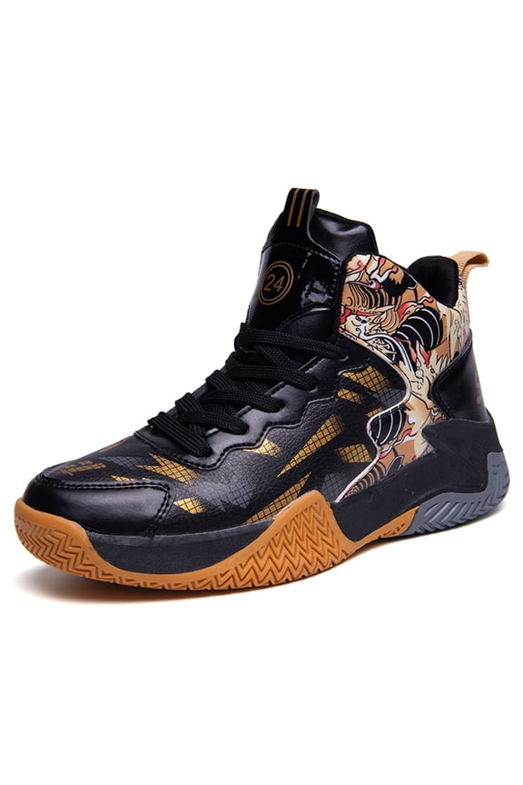 Kid's Basketball Shoes Boys Sneakers Girls Trainers Comfort High Top Basketball Shoes for Boys(Little Kid/Big Kid) Black Gold