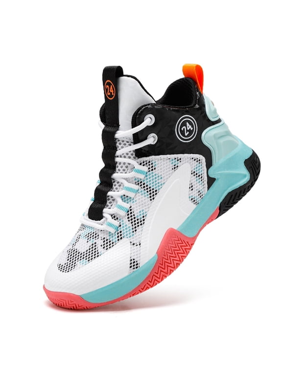 Kid's Basketball Shoes Boys Sneakers Girls Trainers Comfort High Top Basketball Shoes for Boys(Little Kid/Big Kid) White Black