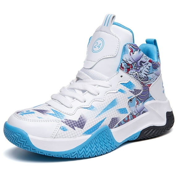 Kid's Basketball Shoes Boys Sneakers Girls Trainers Comfort High Top Basketball Shoes for Boys(Little Kid/Big Kid) White Blue