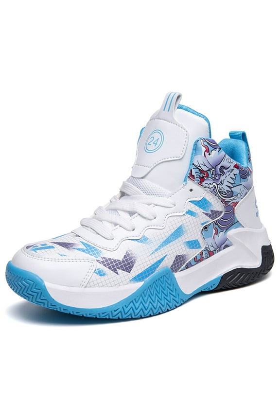 Kid's Basketball Shoes Boys Sneakers Girls Trainers Comfort High Top Basketball Shoes for Boys(Little Kid/Big Kid) White Blue