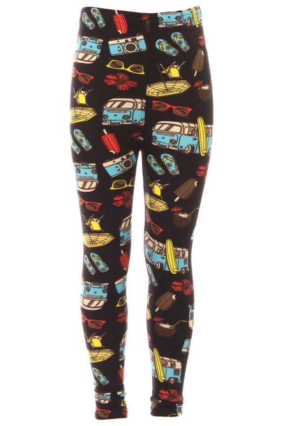 Kid's Beach Theme Mini Van Pattern Printed Leggings - L/XL