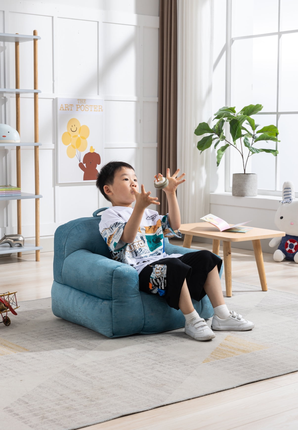 Kid's Bean Bag Chair, Velvet Fabric Memory Sponge Stuffed Bean Bag