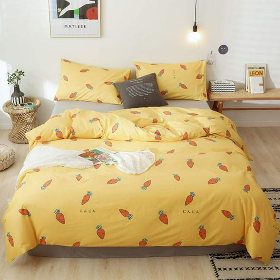 Kid's Bedding Duvet Cover Set Queen- Galaxy 100% Natural Cotton with 2 Pieces Ultra Soft Breathable Comforter Cover (Carrot, Queen)