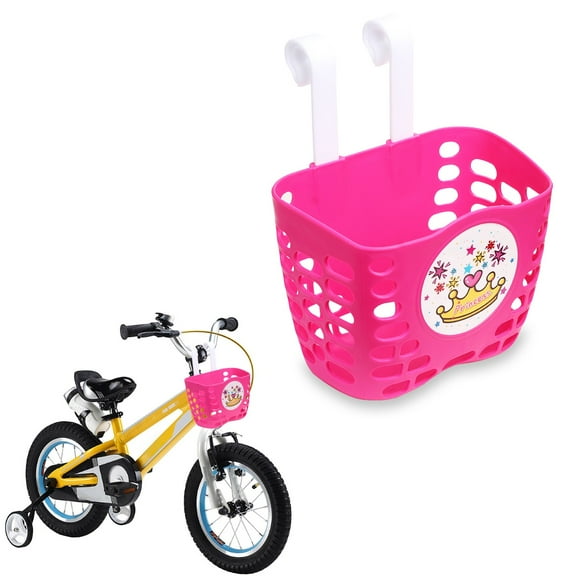 Kid's Bike Basket, Pink Cute Princess Crown Pattern Bicycle Front Handlebar Basket for Kid Girls