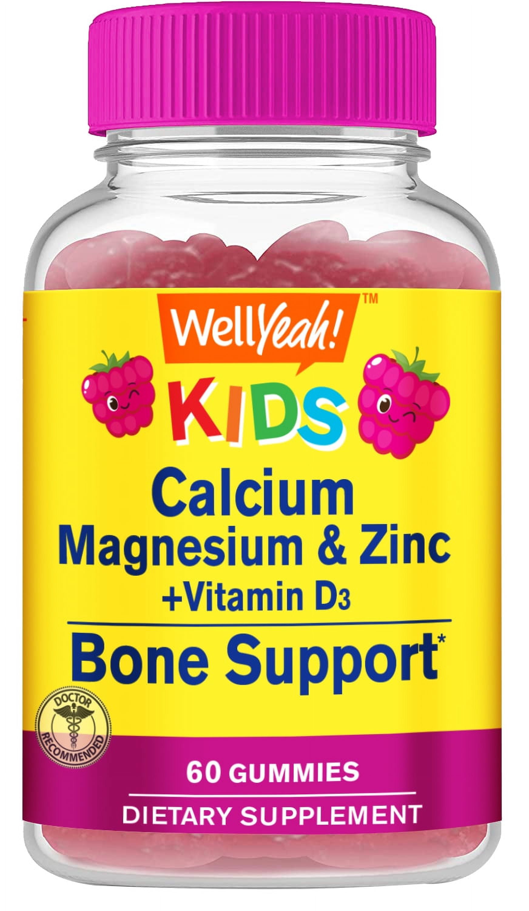 Kid's Calcium, Magnesium, Zinc + Vitamin D3 Gummies Bone, Muscle and Nerve Health Support, Immune Support, for Men and Women, Gluten Free, Non GMO, 60 Count