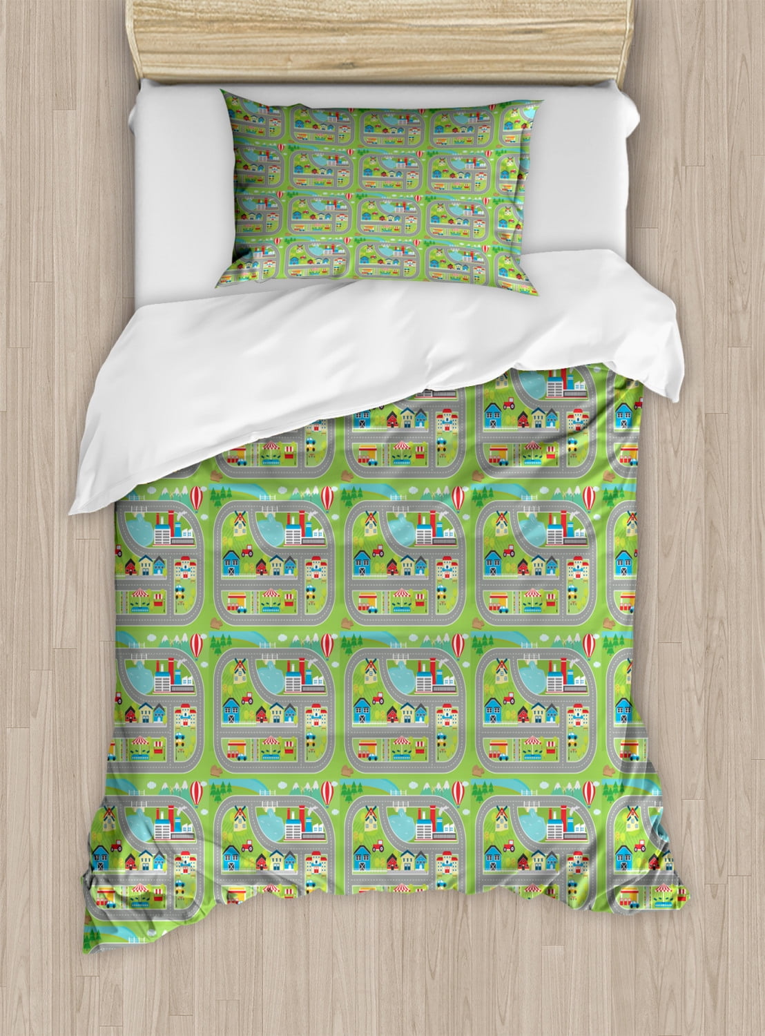 Kids Twin Size Multicolor Microfiber Duvet Cover Set