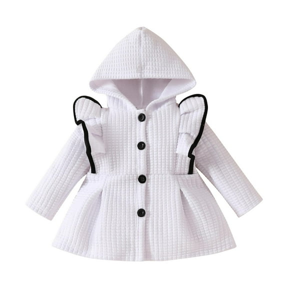 Kid's Casual Jackets New Kids Girls Dress Coat with Hood Button Winter Jackets Coats Long Sleeve Outerwear with Pockets White 12 M