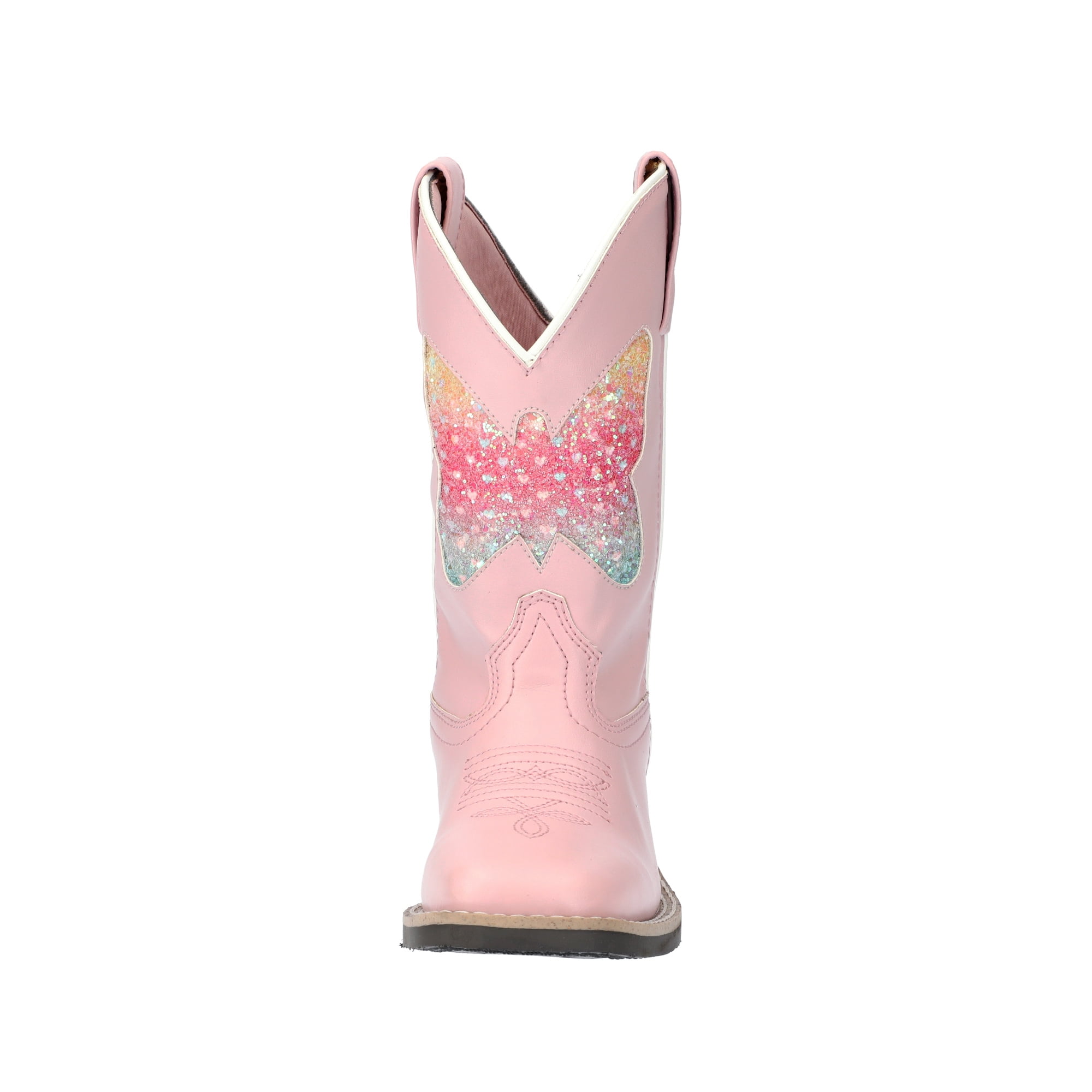 Kid's Chloe Pink Western Boot with Butterfly Glitter Underlay