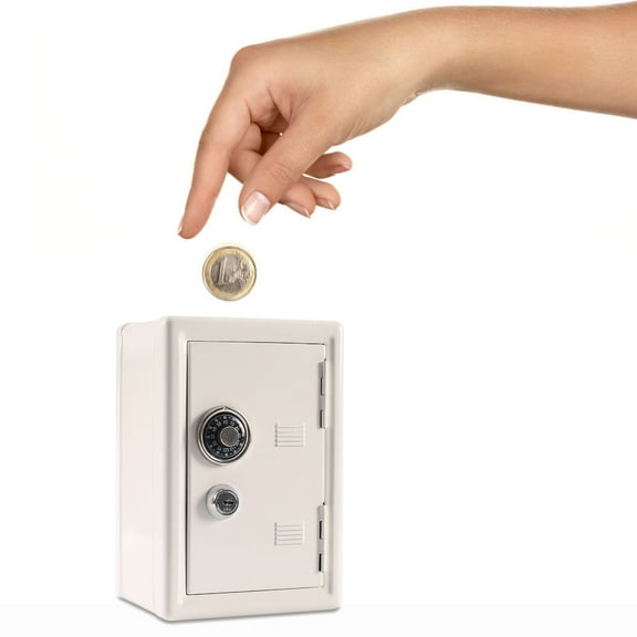 Kid's Coin Bank,SATRINO 7 Inch Kids Piggy Bank Locker Safe with Single Digit Combination Lock and Key,Metal Kids Safe Money Bank,Mini Password Money Bank,Cash Box with Lock,Cash Bank Box(White)