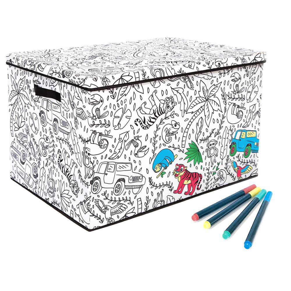 Large Jungle Print Collapsible Fabric Storage Trunk for Kids