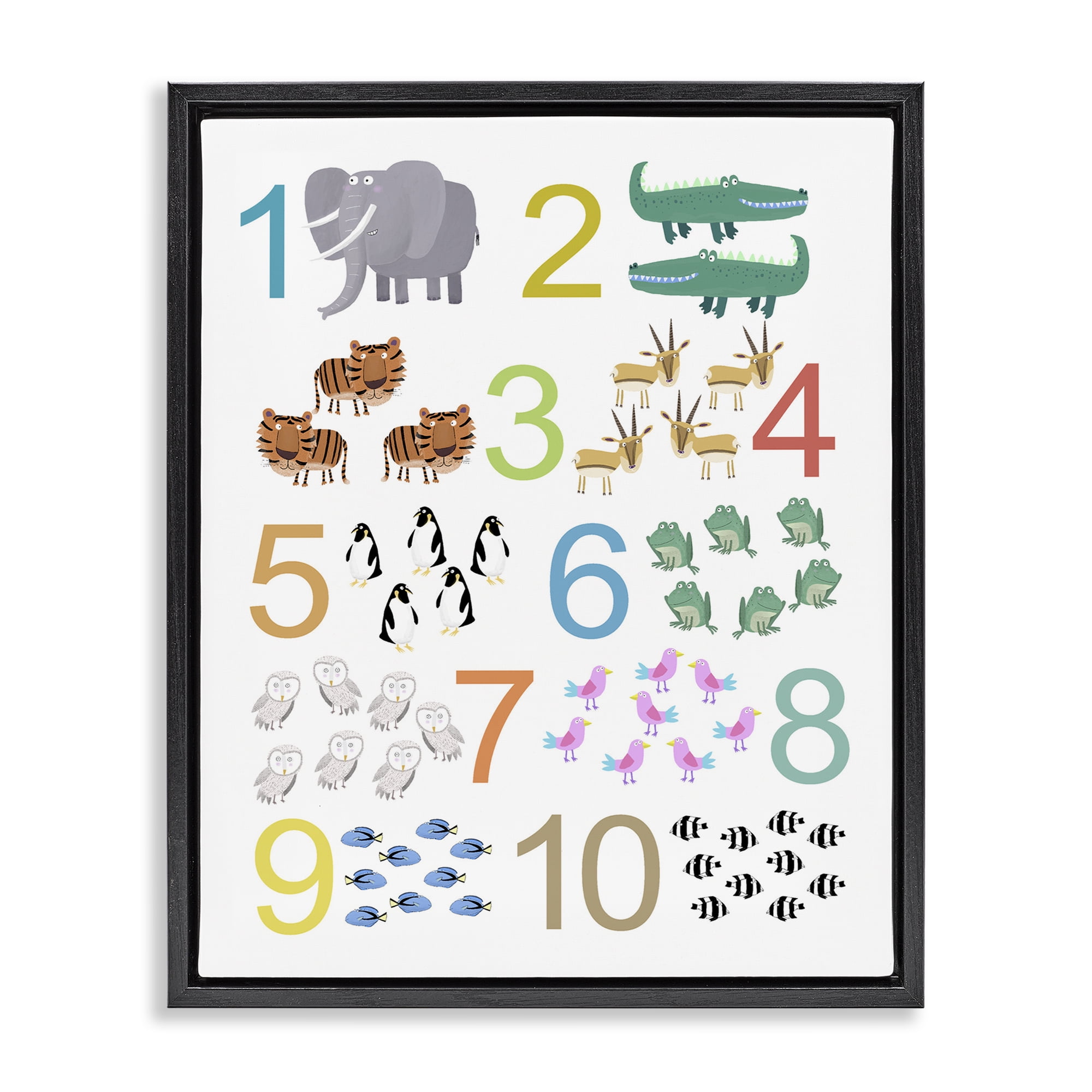 Kid's Counting Animals Black Framed Floater Canvas Wall Art, design by Carla Daly