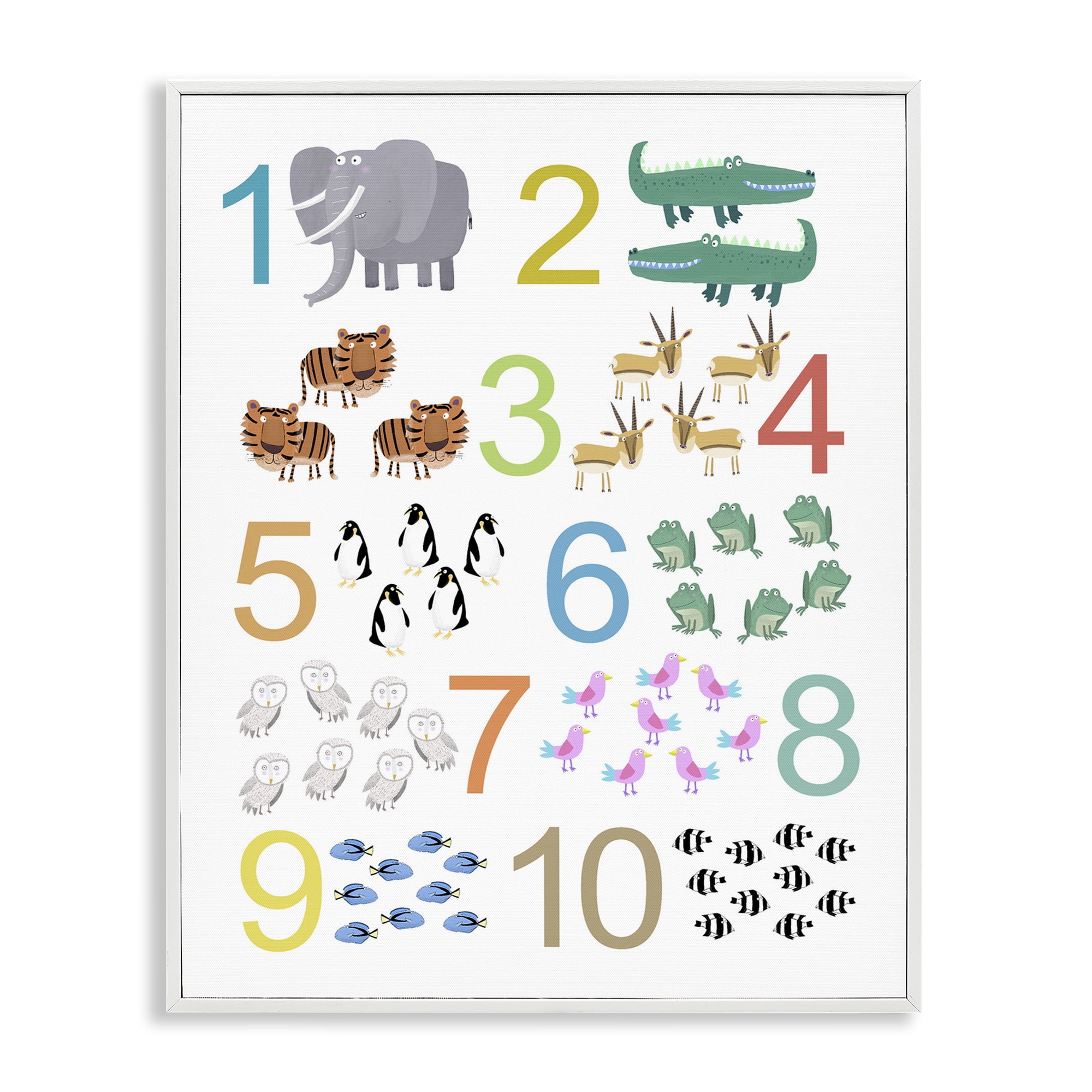 Kid's Counting Animals White Framed Giclee Art, design by Carla Daly