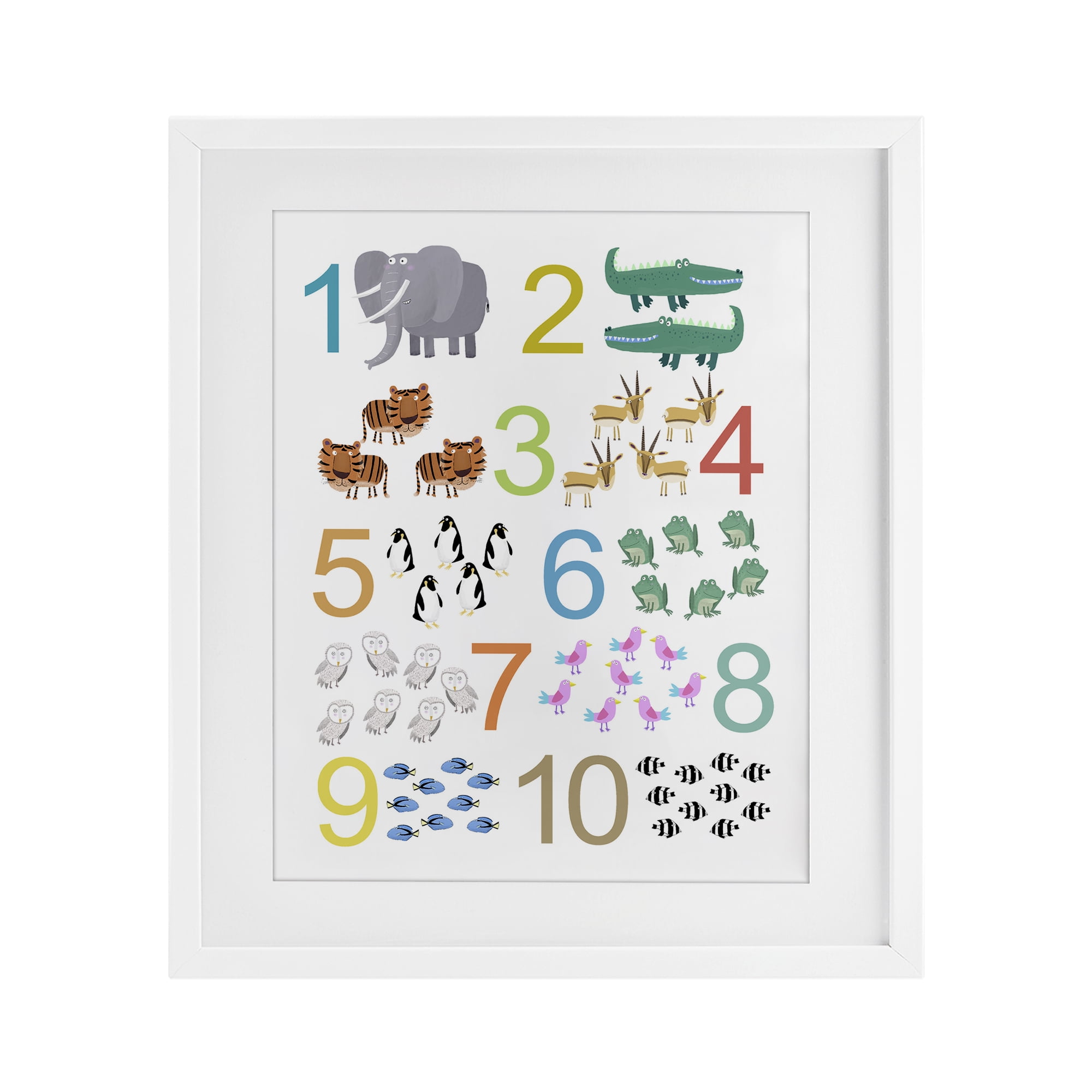 Kid's Counting Animals White Framed Print Under Glass, design by Carla Daly