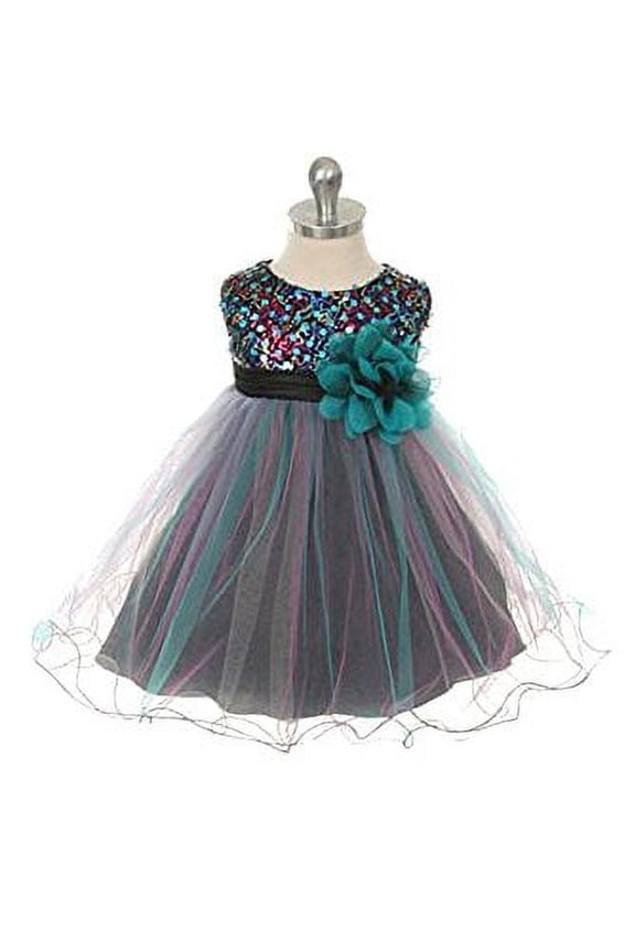 Kid's Dream Baby Girls Multi Trio Colored Sequin & Tule Infant Special Occasion Dress (XL, Teal Multi)