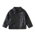 thumbnail image 1 of Kid's Faux Leather Jackets Lapel Fornt Zip Solid Color Biker Shackets Casual Vintage Stylish Outwear (11 Years, Black-A), 1 of 9
