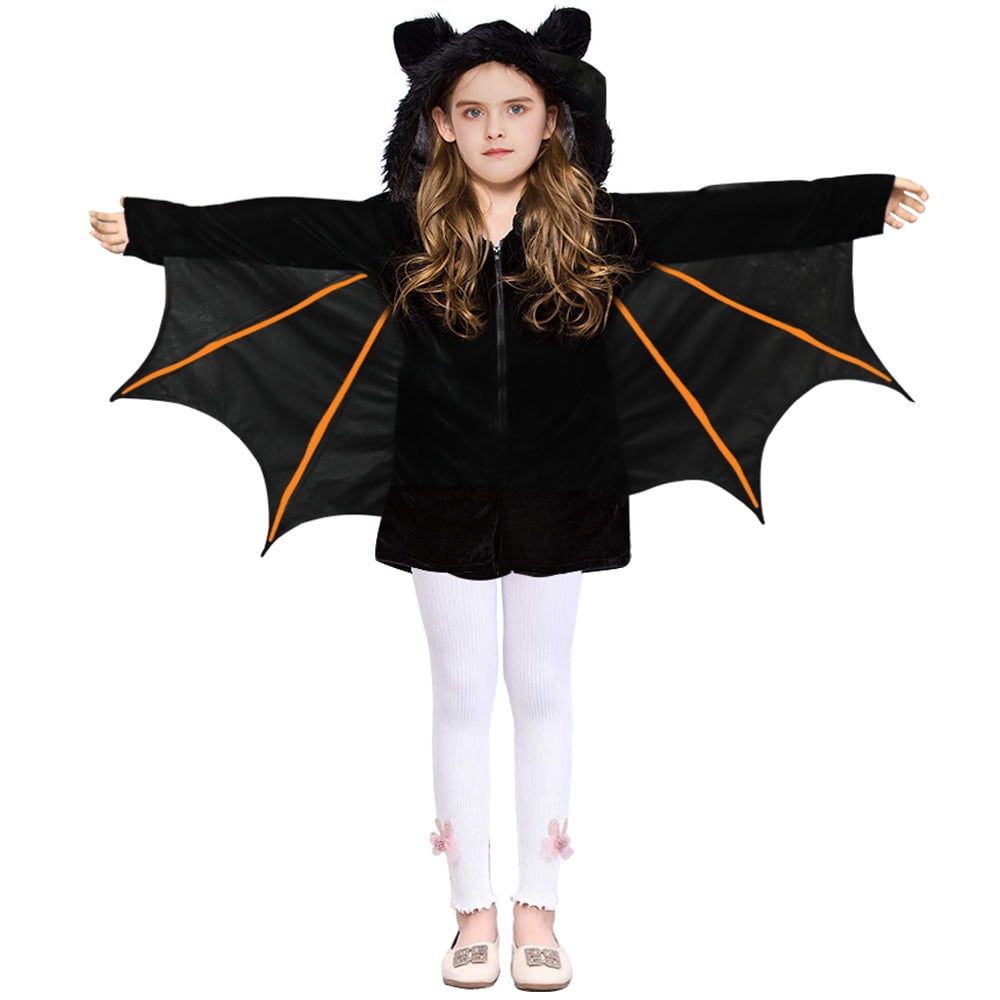 Toddler Fleece Bat Costume – Fuzzy Flying Bat Jumpsuit With Hood & Wings, For Kids Halloween