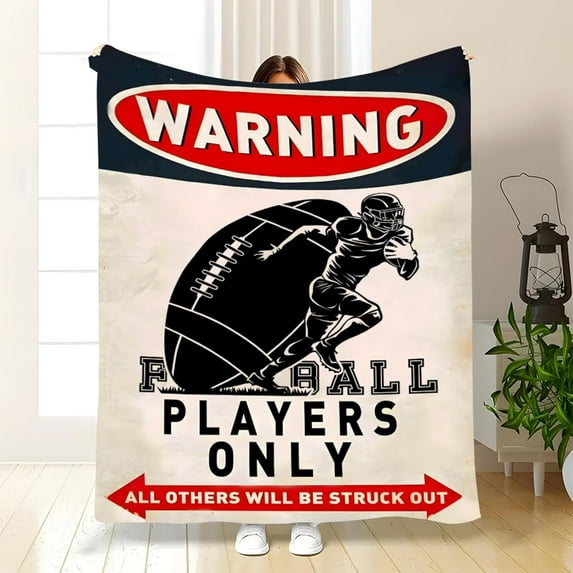 Kid's Football Gifts,Football Blanket,Warning Football Players Only Sign Blanket,Best Christmas Birthday Gifts for Football Lovers,Soft Cozy 60" X 50",Best Gifts for Kids Girls Boys Adult