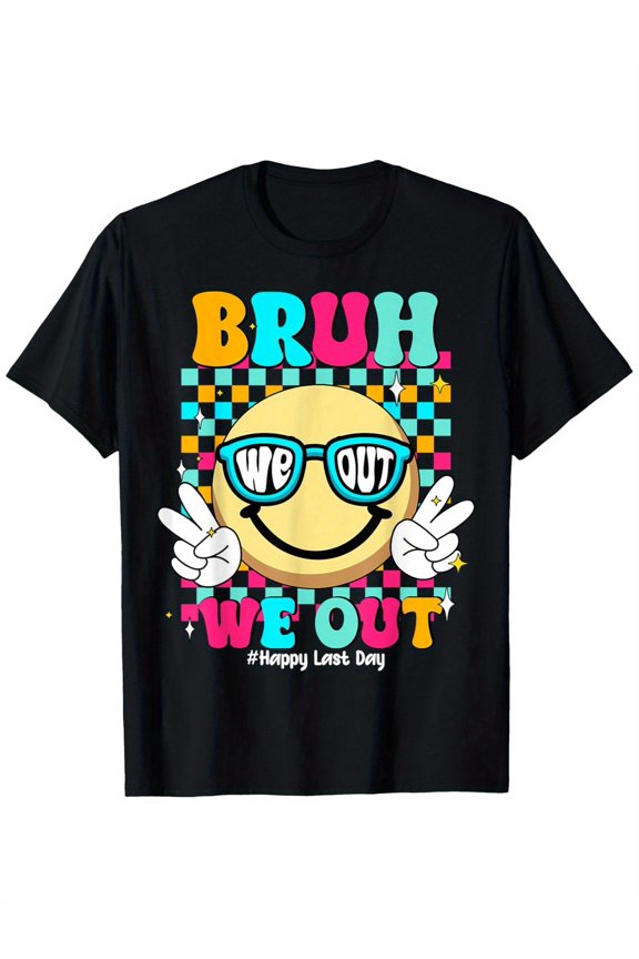 Kid's Funny Retro Bruh We Out Smiley Face Graphic T-Shirt