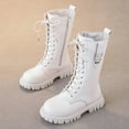 thumbnail image 1 of Kid's Girl's Fashion Side Zipper Mid Calf Combat Riding Boots Girl's Princess Shoes Half Knee High Lace Up Boots Comfortable Round Toe Flat Boots (White 9-9.5 Years), 1 of 3