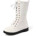 thumbnail image 1 of Kid's Girls Leather Lace-Up Zipper Mid Calf Combat Riding Winter Boots (Toddler/Little Kid/Big Kid), 1 of 7