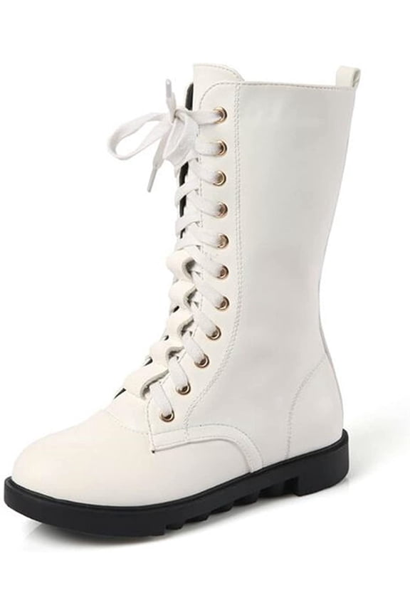 Kid's Girls Leather Lace-Up Zipper Mid Calf Combat Riding Winter Boots (Toddler/Little Kid/Big Kid)