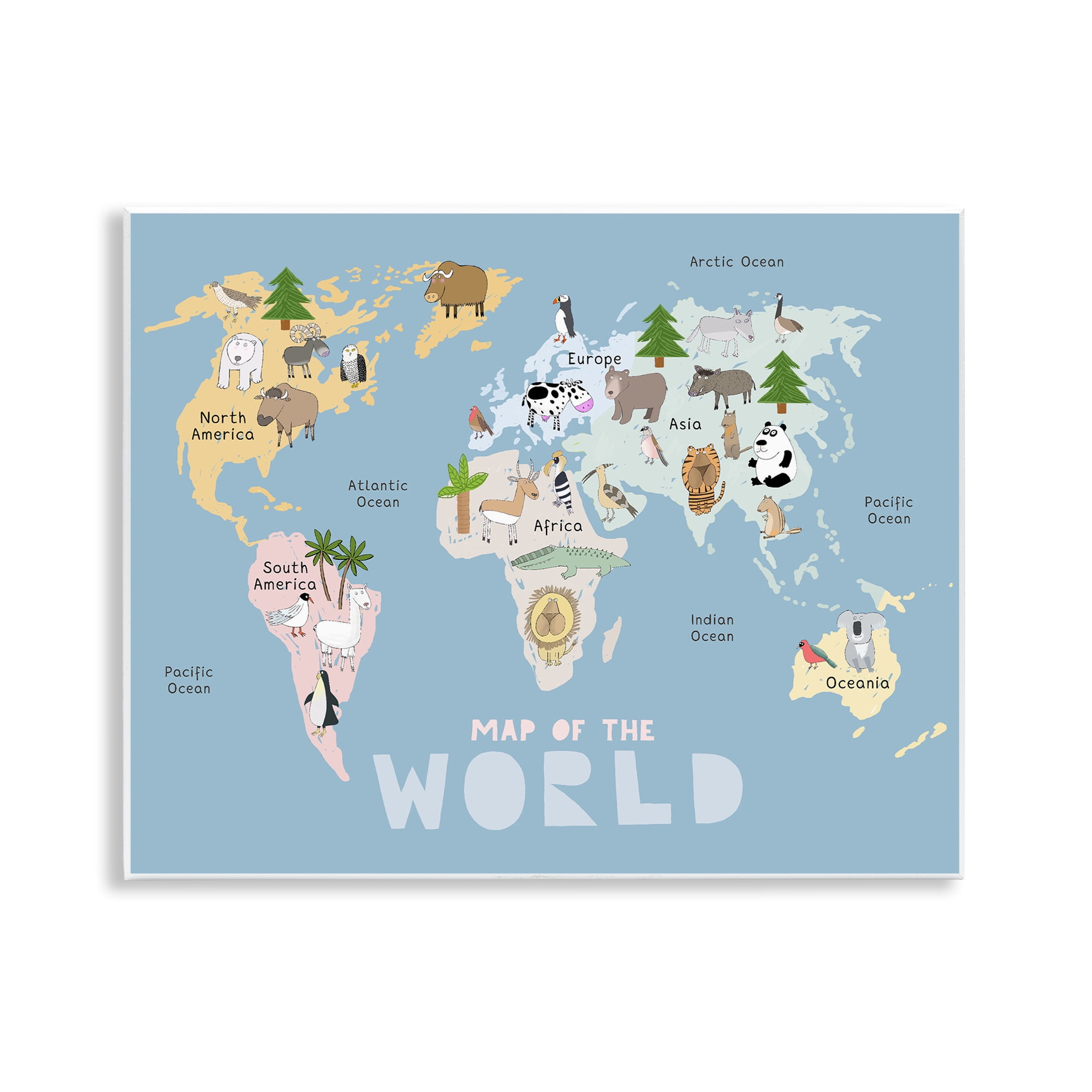 Kid's Map Of World Blue Wall Plaque Art, design by Carla Daly
