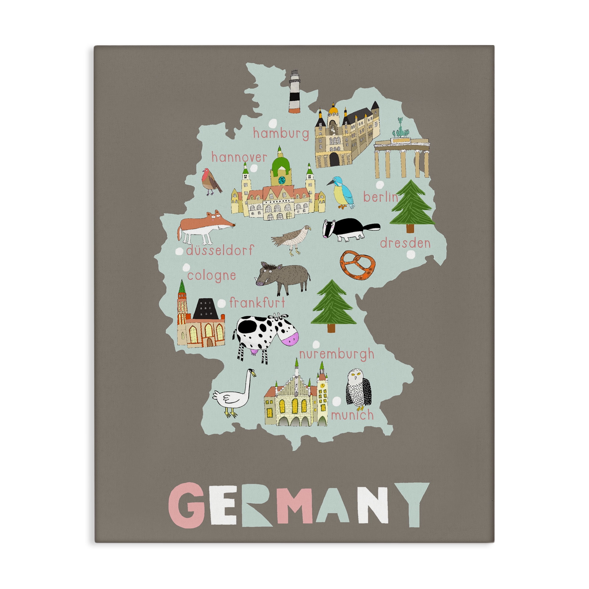 Kid's Map of Germany Canvas Wall Art, design by Carla Daly