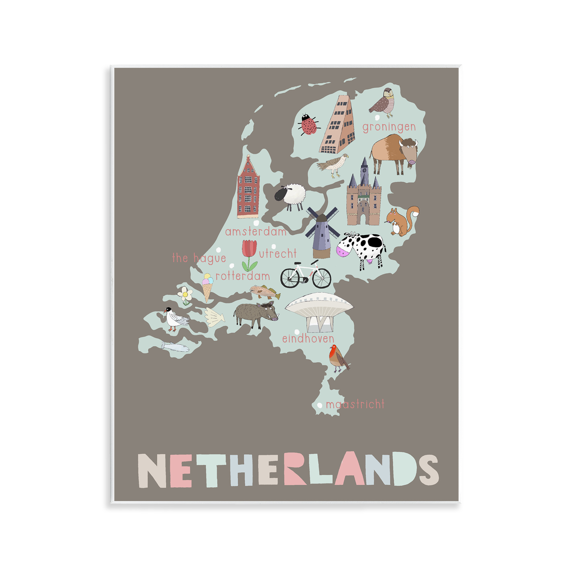 Kid's Map of Netherlands Wall Plaque Art, design by Carla Daly