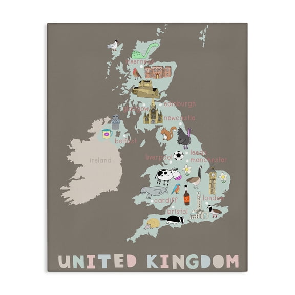 Kid's Map of United Kingdom Canvas Wall Art, design by Carla Daly