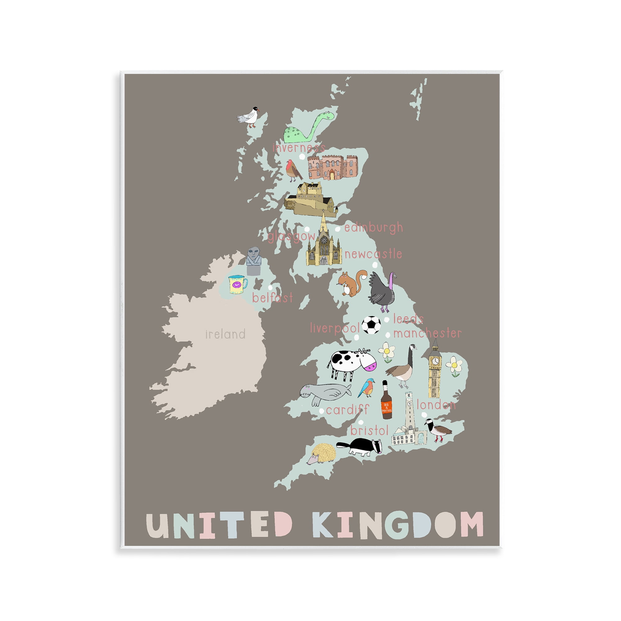 Kid's Map of United Kingdom Wall Plaque Art, design by Carla Daly