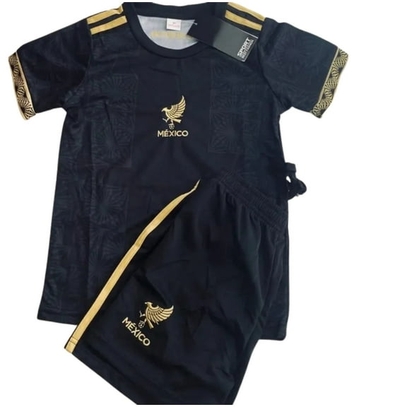 Kid's Mexico Home Soccer Kit Futbol Sports Soccer Set - T-Shirts & Shorts - Black - Youth Medium